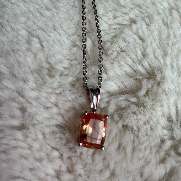 Morganique Quartz 925 Stamped Pendant On 20” Stainless Steel Chain - Picture 1 of 4